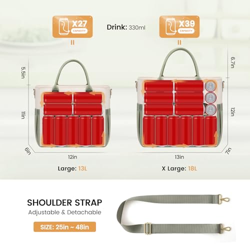 LOVEVOOK Insulated Lunch Bag Women,Wide Opening Adult Lunch Box Women,Leakproof Cooler Bag for Work Picnic Beach Family College,Lunch Teacher Tote Bag with Adjustable Shoulder Strap and Cup Holder - color: Off White with Green, size: X Large —18l