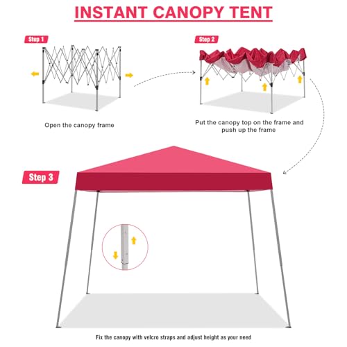 Canopy Tent, 10X10 FT Pop Up Canopy Outdoor Instant Tent Slant Legs with Carrying Bag, Portable Gazebo Shelter for Patio Deck Garden and Beach - 8X8 FT Canopy Cover (Red) - color: Red