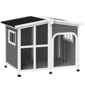 PawHut Outside Cabin-Style Wooden Dog House for Large Dogs with Openable Roof & Giant Window, Outdoor & Indoor Big Dog Shelter, Asphalt Roof, Gray - color: Gray