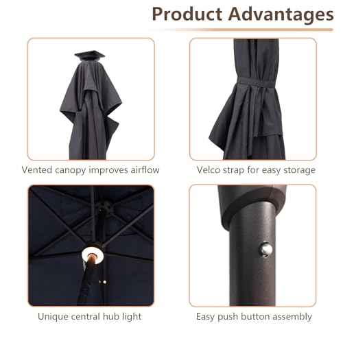 C-Hopetree Rectangular Outdoor Patio Market Umbrella with Solar LED Lights 6.5 x 10 ft - color: Anthracite
