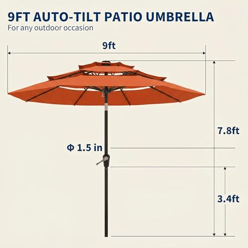 10FT Patio Umbrella 3 Tiers Outdoor Market Umbrella w/Push Button Tilt, Crank, UV and Waterproof Table Umbrella for Garden, Pool, Backyard, Deck, Lawn, Terracotta - color: Terracotta