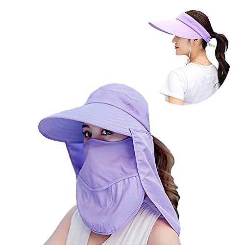 Outdoor UPF 50+ UV Sun Protection Waterproof Breathable Face Neck Flap Cover Folding Sun Hat for Men/Women - color: Purple