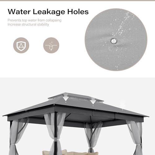 LAUSAINT HOME 10' X 13' Waterproof Patio Gazebo with Mosquito Netting, Double Roof Outdoor Gazebo Pavilion Shelter for Backyard, Garden, Lawn, Wedding (Grey) - color: Gray, size: 10'x13' w/o curtains
