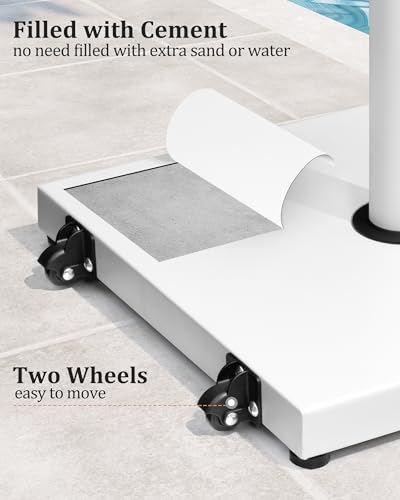45lbs Patio Umbrella Base - Heavy Duty Outdoor Patio Market Umbrella Stand for Deck with Rollers, Poolside, Balcony, Wind-Resistant Design, White - color: White