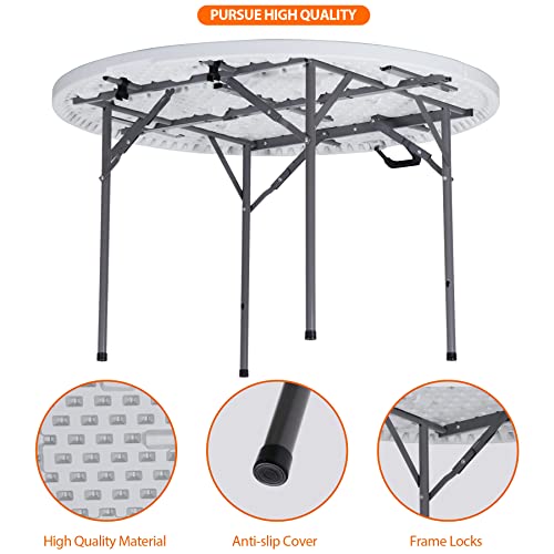 JupiterForce 4 FT Round Folding Table, 48" Indoor Outdoor Portable Plastic Dining Card Table for Kitchen, Commercial, Camping Picnic Party Wedding Event, White - size: 48 inch