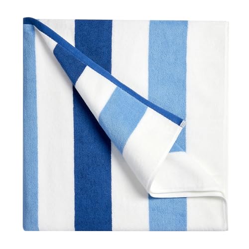 Bornbay Cotton Oversized Beach Towel - Extra Large 40"X70" Plush Thick Pool Towel, XL Fluffy Blue Beach Towels Stripe Swimming Towel for Adults Mens Women (White Navy Blue) - color: Navy Blue
