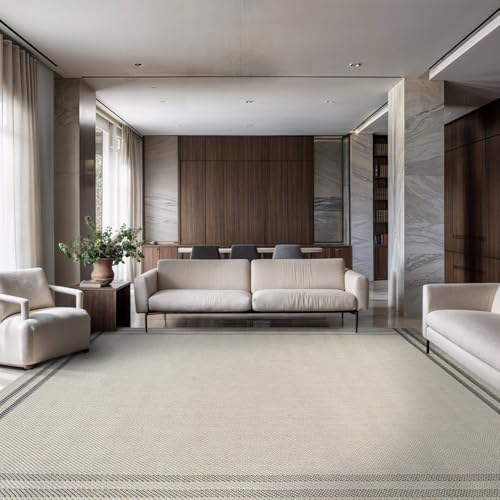 Luul Home Easy Jute Rugs 9x12 Bordered Bone Color Living Room Indoor Outdoor Area Rug for Patio and Kitchen Rug High Traffic Washable Easy to Clean Solid Boho Woven Design Outside Carpet (9 x 12) - color: Bordered/Bone Black, size: 9' x 12' (Rectangular)