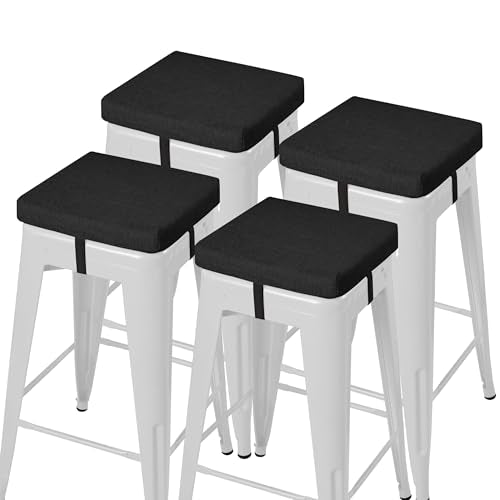 AddGrace Anti-Slip Bar Stool Cushions Square Bar Stool Seat Cushions with Ties Set of 4 Small Square Chair Pads with Machine Washable Cover 12"X12"X2" (Black) - color: Black