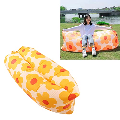 Inflatable Sofa, Portable Inflatable Lounger Couch with Tear 190T Polyester Fabric, No Pump Needed Wind Fill Design, Includes Storage Bag for Camping Garden (Flower) - color: Flower