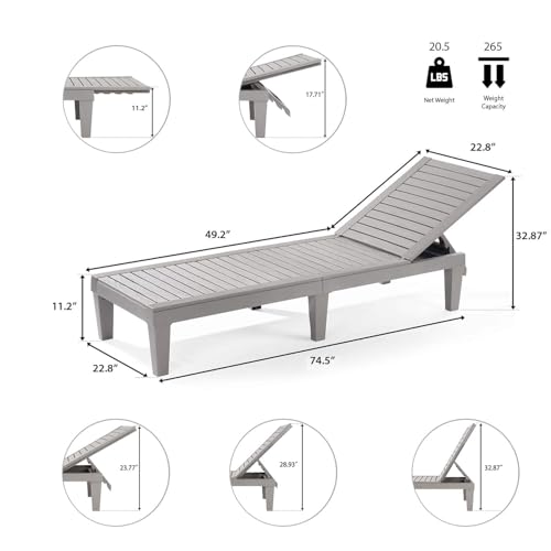 Nestl Patio Chairs - Grey Chaise Lounge Chair Outdoor, 5-Position Adjustable Sun Tanning Chair, Waterproof Pool Lounge Chairs, Reclining Lawn Chair, Lightweight Outdoor Lounge Chairs - color: 7 - Grey, size: Single