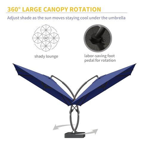 Kingdura 10x10 FT Cantilever Patio Umbrella with Base Included, Large Square Offset Outdoor Pool Umbrella, 360° Rotation & Infinite Tilt, Heavy Duty Aluminum Frame for Deck Backyard, Navy blue - color: Navy blue, size: 10x10 FT