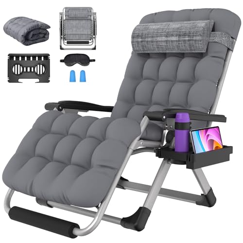 Suteck Oversized Zero Gravity Chair,33In XXL Outdoor Recliner Chair w/Removable Cushion&Headrest, Camping Lounge Chair w/Upgraded Lock&Footrest, Reclining Patio Chairs for Indoor Outdoor,500LBS - color: Sandstone Gray, size: Xxl 33 Inch