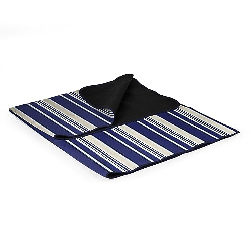 PICNIC TIME Outdoor Picnic Blanket Tote, 59"x51" Foldable Beach & Camping Blanket with Soft Fleece, Water-Resistant Bottom, Adjustable Strap & Zippered Pocket (Blue Stripe, Navy Flap) - color: Blue With Stripes