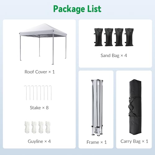 Driftalia 10x10 Pop Up Canopy Tent, Instant Setup Portable Canopy with Carry Bag, 4 Sandbags and 8 Stakes for Outdoor Events, Parties & Camping - White - color: White, size: 10x10ft
