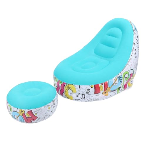 Pomya Foldable Air Lounger Chair with Foot Stool | Inflatable Sofa Bed for Beach, Camping, Outdoor - Flocking Fabric Design (Blue) - color: Blue