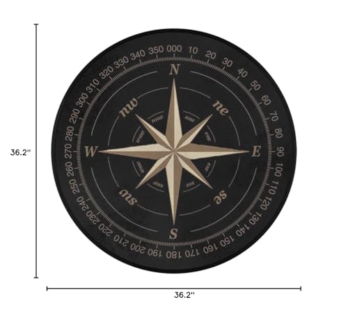 Compass Rose Round Area Rug, Artwork Black Non-Slip Circle Rug for Bedroom Living Room Outdoor Study Playing Floor Mat Carpet, 3' Diameter - color: Compass, size: 3' Diameter