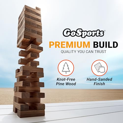 GoSports Giant Wooden Outdoor Stacking Game – Stacks Up to 3 ft – Large Toppling Tower with Case for Yard Games, Family Game Night, Camping, and Parties - color: Brown Wood Stain