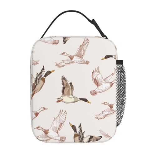 Reusable Flying Duck Lunch Box for Kids Girls Boys Women Adult, Insulated Wildlife Lunch Bag,Polyester Cooler Cute Handbags Case for School Picnic Work Travel Beach or Hiking - color: Duck 01