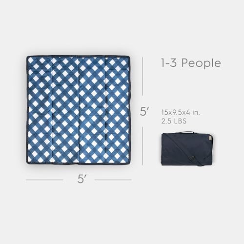 Little Unicorn 5'x5' Outdoor Family Picnic & Beach Blanket | Durable & Water-Resistant Fabric | Compact Fold & Easily Wipes Clean | Zipper Pocket (Navy Plaid) - color: Navy Plaid, size: 5 x 5