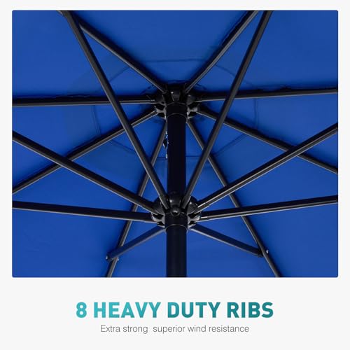 OLIXIS Patio Umbrella with Tilt and Crank Button & Sturdy Ribs Waterproof, Patio Table Umbrella Perfect for Poolside, Terrace, Beach and Outdoor Restaurant - color: Blue, size: 9FT NO LEDs