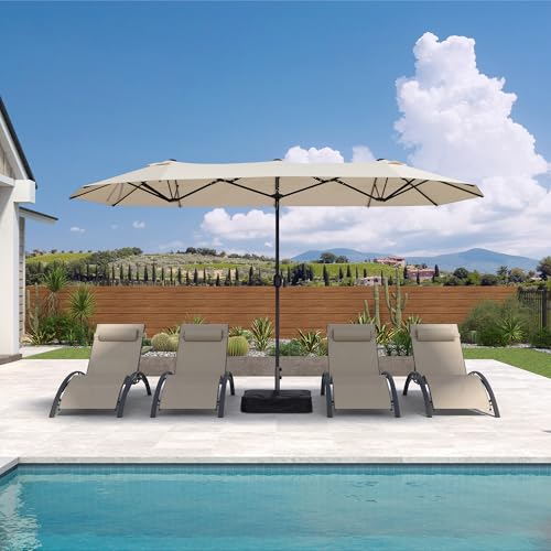 PURPLE LEAF 13ft Patio Market Umbrella with Base Double-Sided Rectangle Outdoor Table Sun Umbrellas with Crank 12 Heavy Duty Sturdy Ribs for Pool Beach Deck Backyard Khaki - color: Beige, size: 13' X 7'