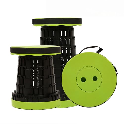 JAEMEYEM Collapsible Stool Chair, Upgraded Folding Stool for Adults Lightweight, Sturdy, Adjustable, Portable, Foldable Seat Sturdy Stools for Outdoor Camping Fishing Hiking Gardening BBQ - color: Black Green, size: 1 pack