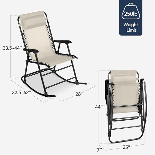 Best Choice Products Outdoor Zero Gravity Rocking Chair, Folding Reclining Patio Lounge Chair with Adjustable Pillow for Lawn, Beach, Camping - Ivory - color: Ivory