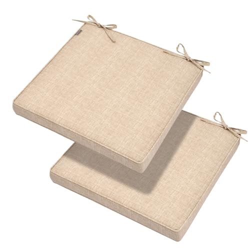 Magpie Fabrics Indoor Outdoor Waterproof Square Chair Cushion, 18" x 18" x 2.5", 2 Pack, Water Resistant Seat Cushions, for Patio Garden Office, Beige Textured - color: Beige Textured