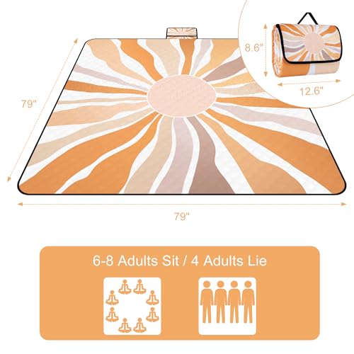 Picnic Blankets, Large Beach Blanket Waterproof Sandproof, Foldable & Portable Outdoor Picnic Blanket, 79''x79'' 3-Layer Picnic Mat for Camping, Park, Travel, Grass Lawn-Boho Sunburst - color: Boho Sunburst