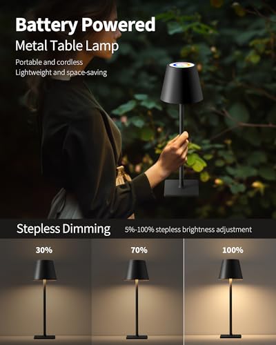 KDG 2 Pack Cordless Table Lamp, RGB Color Stepless Dimming Up, 4000mAh Battery Operated Portable LED Desk Lamp, for Dinning Room, Bedroom, Bar, Outdoor Garden, Camping, Night Light (Black) - color: RGB Black-2