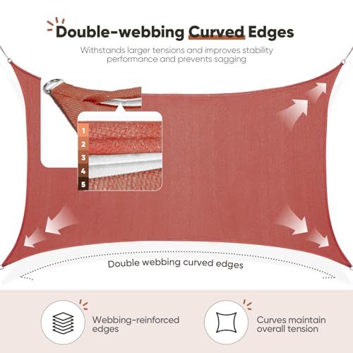 Quictent 12x16ft 185G HDPE Rectangle Sun Shade Sail Canopy 98% UV Block Outdoor Patio Garden with Hardware Kit (Terracotta) - color: Terracotta, size: 12 x 16 ft, style: Rectangle