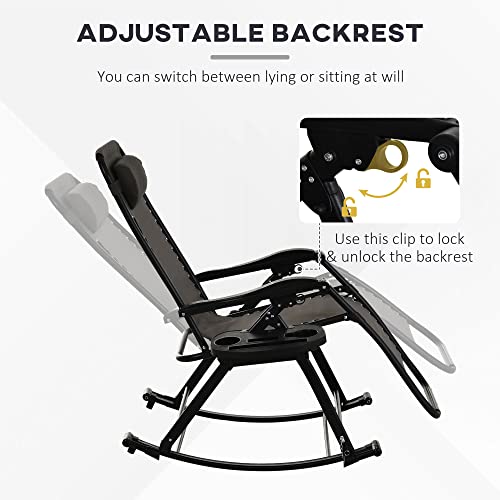 Outsunny Outdoor Rocking Chairs, Foldable Reclining Zero Gravity Lounge Rocker with Pillow, Cup & Phone Holder, Combo Design with Folding Legs, Gray - color: Grey, size: 1 Pack