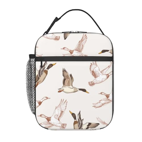 Reusable Flying Duck Lunch Box for Kids Girls Boys Women Adult, Insulated Wildlife Lunch Bag,Polyester Cooler Cute Handbags Case for School Picnic Work Travel Beach or Hiking - color: Duck 01