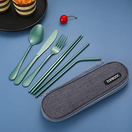 Portable Stainless Steel Flatware Set, Travel Camping Cutlery Set, Portable Utensil Travel Silverware Dinnerware Set with a Waterproof Case (Green) - color: Green