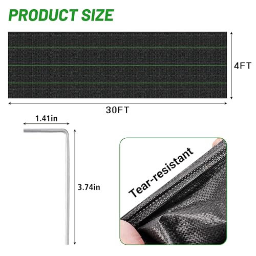 4x30ft Landscape Fabric Heavy Duty,Thicken Block Gardening Ground Cover Mat,Garden Cloth,Black Plastic Ground Cover,Commercial Driveway Fabric (4 * 30ft, 2Pack)