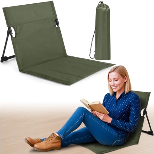 Jetec Foldable Floor Backrest Chair Portable Camping Chair with Storage Bag Light Weight Lazy Seat for Indoor Outdoor Bed Ground Park Lawn Concerts Beach Hiking - color: Army Green, size: Regular