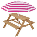 Best Choice Products Wooden Kids Picnic Table with Umbrella, Outdoor Activity Table Set with Built-in Benches, 220 lb Capacity per Bench - Natural/Dark Pink - color: Natural/Dark Pink