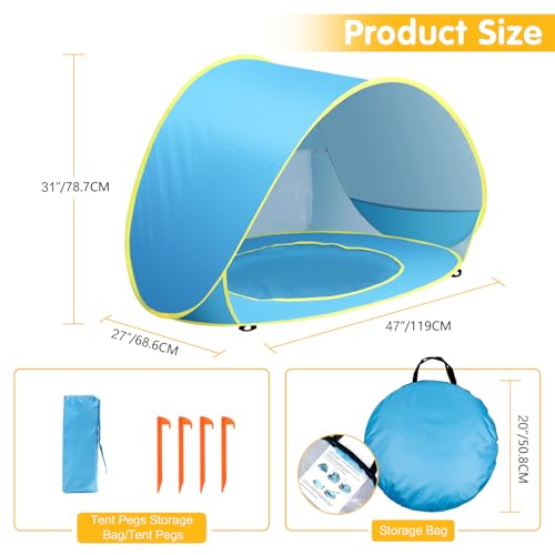 Baby Beach Tent Pop Up Beach Tents Baby Tent for Beach, Portable Shade Pool UV Protection Sun Shelter for Infant - color: blue