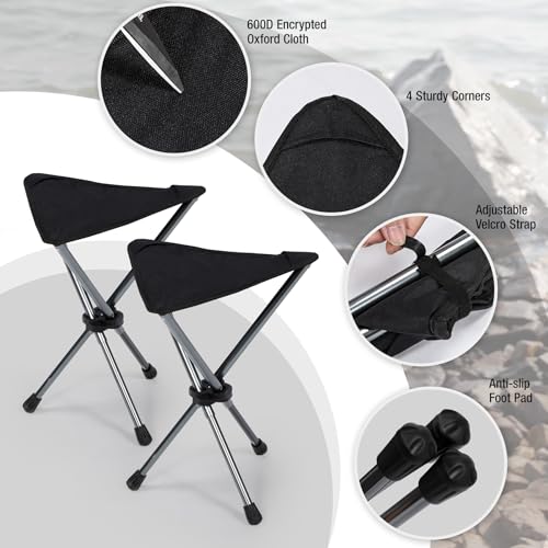 REDCAMP Ultralight Camping Stool with Retractable Legs, Portable 3 Legged Tripod Camping Stools for Adults Fishing Backpacking Hunting, Black - color: Black, style: Ultralight