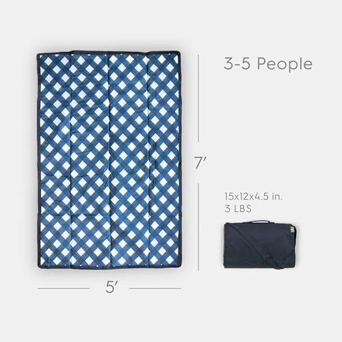 Little Unicorn 5'x7' Outdoor Family Picnic & Beach Blanket | Durable & Water-Resistant Fabric | Compact Fold & Easily Wipes Clean | Zipper Pocket (Navy Plaid) - color: Navy Plaid, size: 5 x 7