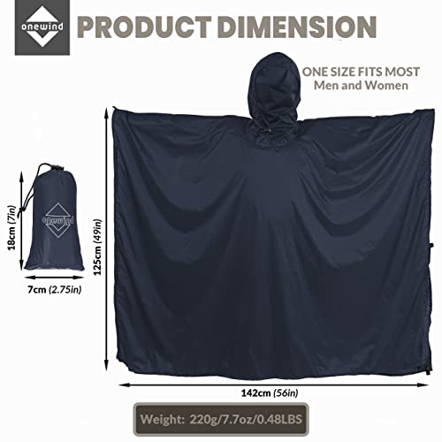 onewind Hooded Rain Poncho, Silnylon Rain Coat Versatile Survival Shelter Waterproof Breathable Lightweight Poncho - color: Dark Grey-89"*56" (226cm*142cm), size: Small