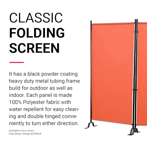 Proman Products - Galaxy Section Divider, Water Repellent Fabric Room Divider with Black Powder Coated Metal Frame for Indoors or Outdoors (Orange) - color: Orange, size: 3 Panel