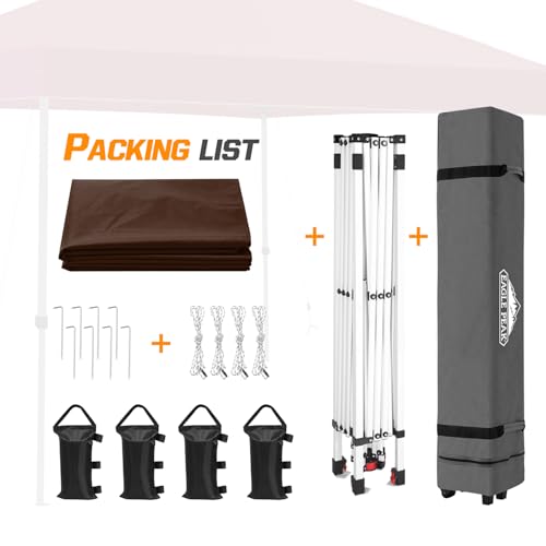 EAGLE PEAK Pop Up Canopy Tent with Wheeled Carry Bag, 8 Stakes, 4 Ropes, 4 Weight Bags, Easy Set Up Tent Canopy, 10x10 ft, 100sqft of Shade, Brown - color: Brown, size: 10x10
