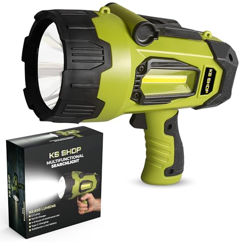 Camping Lantern Rechargeable - Led Spotlight Flashlight 90,000LM With 10,000mAh (6 To 12 Hours Of Runtime) - Usb-c Fast Charging- Outdoor Handheld Spotlight For Camping, Flash Lights For Emergency