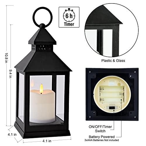 Vintage Lantern Decorative LED Flickering Flameless Candle with Timer, Battery Powered LED Decorative Hanging Lanterns for Indoor Outdoor Garden Yard Home Decor(2 Pack) - color: Black, size: 2Pack
