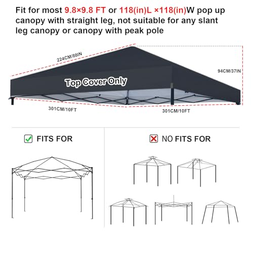 Joramoy 10×10 Canopy Replacement Top Only, Waterproof Pop Up Canopy Tent Top Cover with Ropes, Instant Canopy Top Sunshade Sliver Coated for Outdoor Garden Patio Camping (Black) - color: Black, size: 118"×118" Top Only(301×301cm）