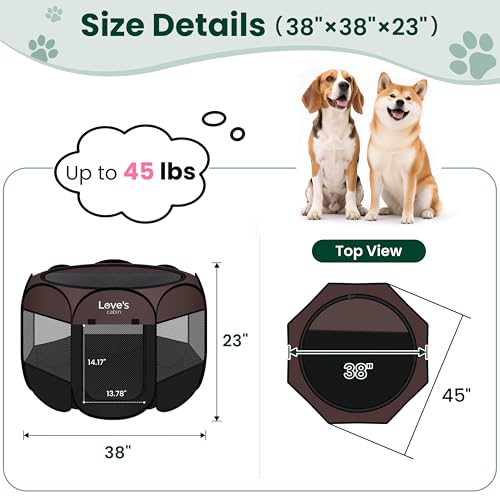 Love's cabin Pet Puppy Dog Playpen, Large Dog Tent Crates Cage Indoor/Outdoor, Portable Playpen for Cat, Foldable Pop Up Dog Kennel Playpen with Carring Case, Removable Zipper Top, Brown - color: Brown, size: 38.0"L x 38.0"W x 23.0"H