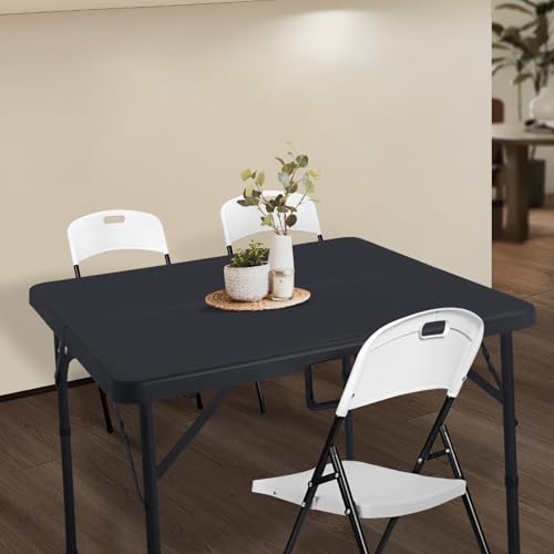 Byliable 34" Square Folding Card Table, Fold-in-Half Utility Dining Portable Table Heavy Duty HDPE Plastic Foldable with Carrying Handle Indoor Outdoor for Picnic, Camping, Party, Black - color: Dark Black