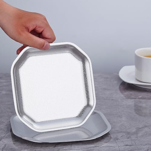 SANQIAHOME 5.1x5.1 inch square Appetizer Plates,thick stainless steel Dinner Plates, Pasta Dessert Plates for Sushi, Fruit oven/Dishwasher Safe, Set of 4,silver - color: Silver, size: 5.1x5.1 in