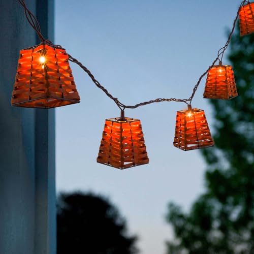 Outdoor-String-Lights-Waterproof, Boho Lantern String Lights for Patio, Garden, Porch, Balcony, Gazebo Decorative (PP Rattan) - style: Rattan